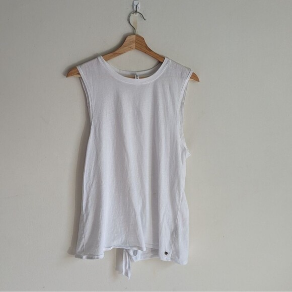 Fabletics White Slub Cotton Flyaway Back Tank Top Women's Size Medium - Picture 1 of 6